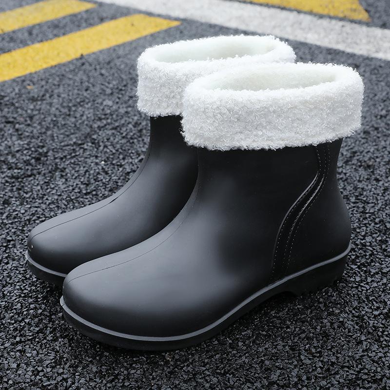 Short rain boots women's fashion waterproof shoes non-slip car wash rain shoes women wear rubber shoes women fleece