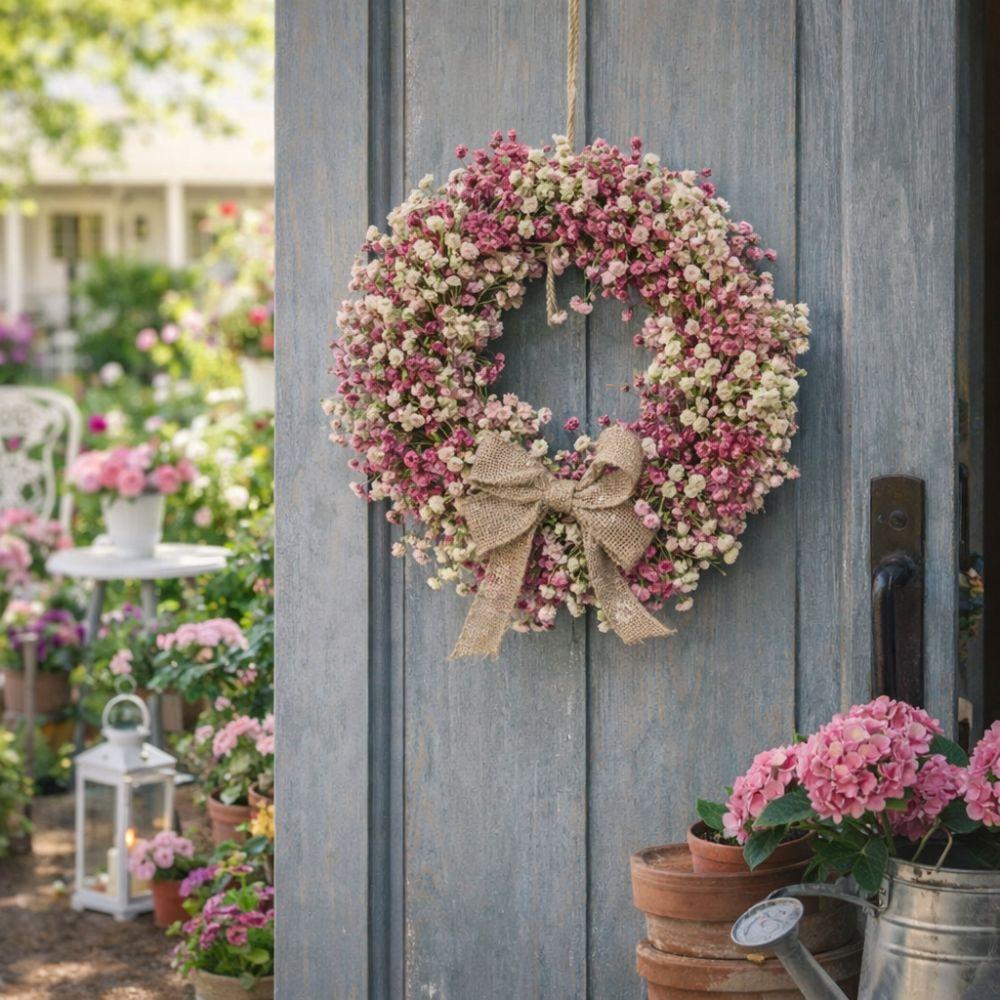 With Bow Spring Flower Wreath Lifelike Door Hanging Wreath  Living Room Wall