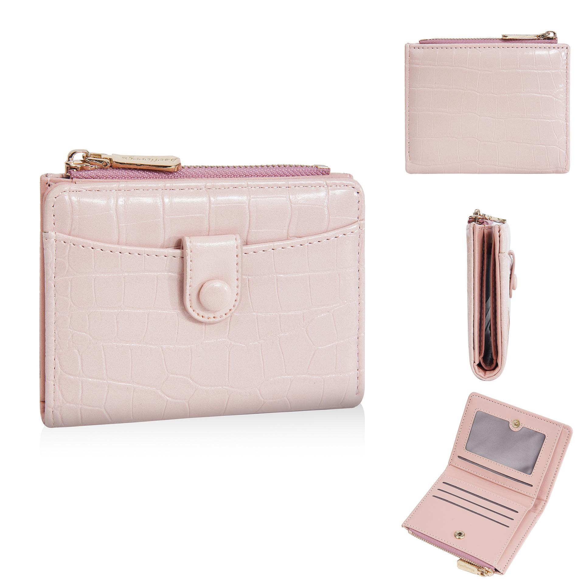 Новый кошелек женский европейский и американский короткий с узором под крокодила многокарточный на молнии вертикальный кошелек для мелочи розовый