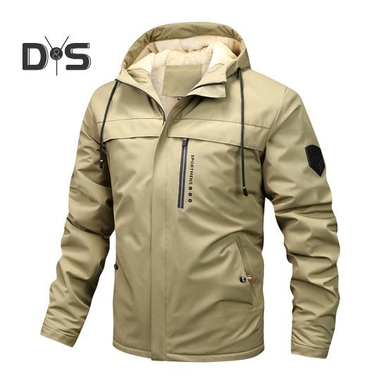 Menn Høst Hettejakke Vindjakke med Glidelåslommer Tykt Fôr Ensfarget Casual Hettegenser for Vinter Utendørsaktiviteter