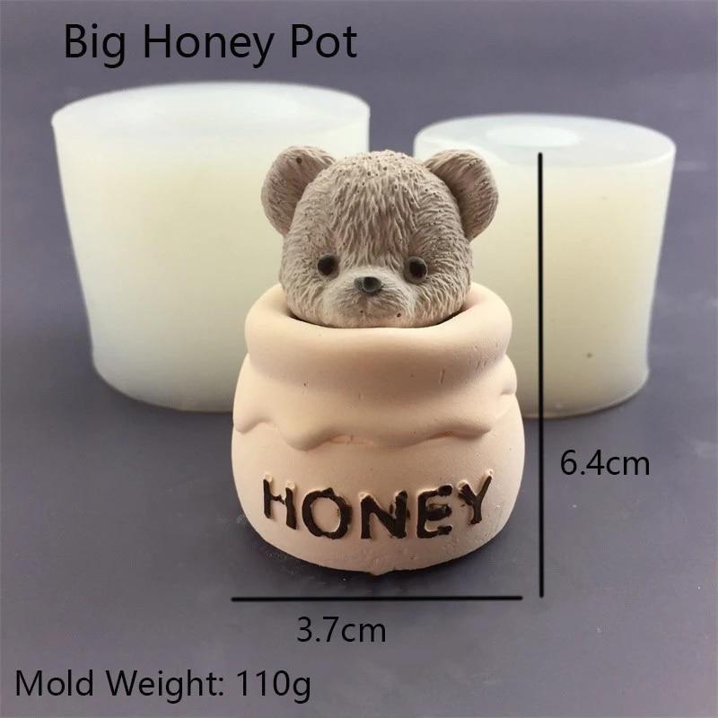 1Pcs New Bear Honey Jar Little Bear Candle Silicone Mold Cake Baking Mould Aroma Candle Plaster Drip Mold for Home Decoration