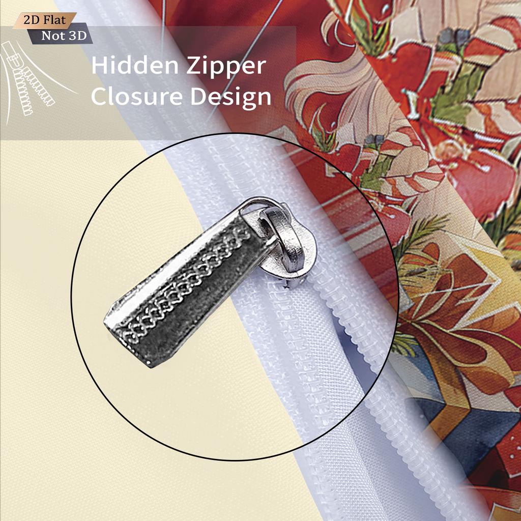 3Pcs Santa Claus Gift Printed Coreless Duvet Cover Set, Multi Size Bedroom Bedding, Holiday Decoration, Machine Washable