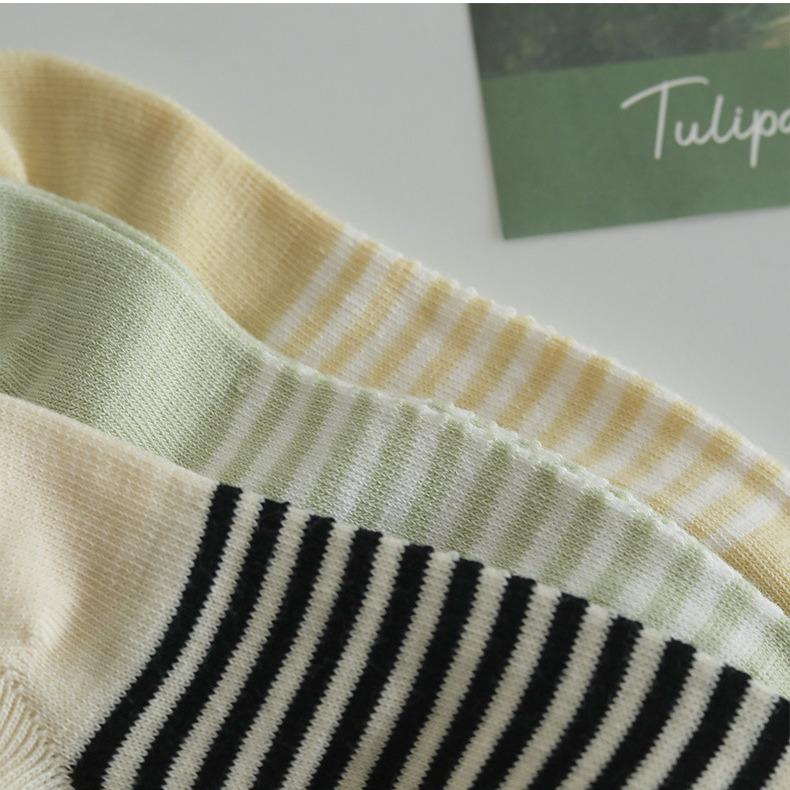5 Pairs Of Summer Low-Top Boat Socks Shallow Retro Cotton Socks Do Not Fall Off With Korean Striped Invisible Socks