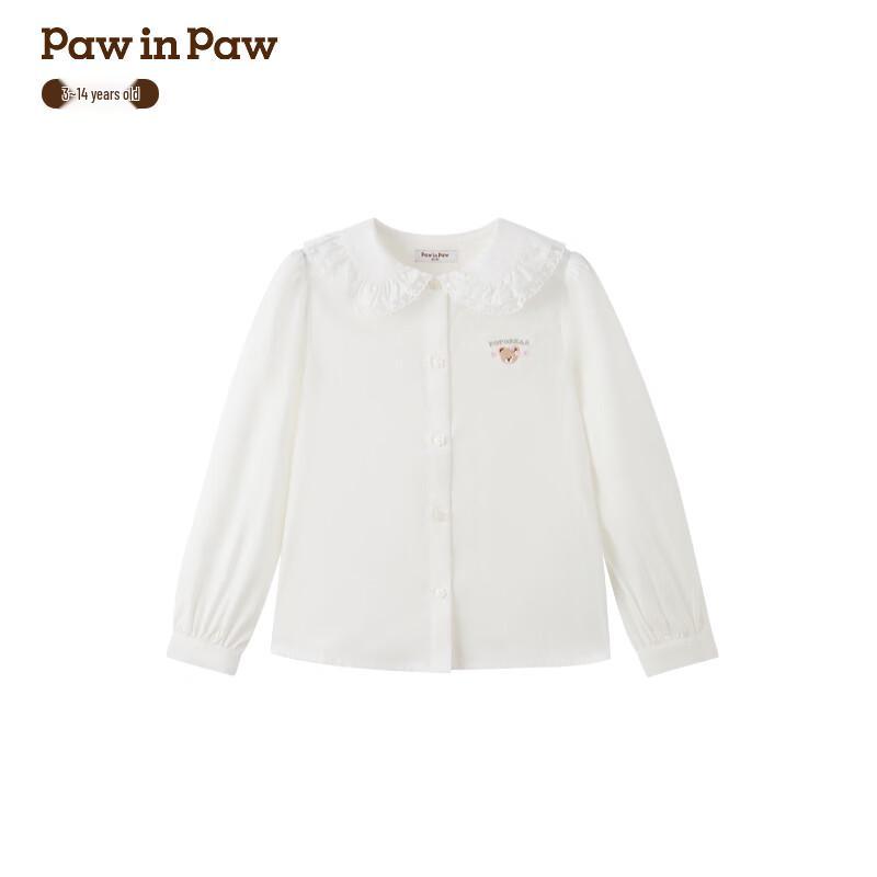 PawinPaw Girls  Ruffled Collar Blouse with Cartoon Bear 140