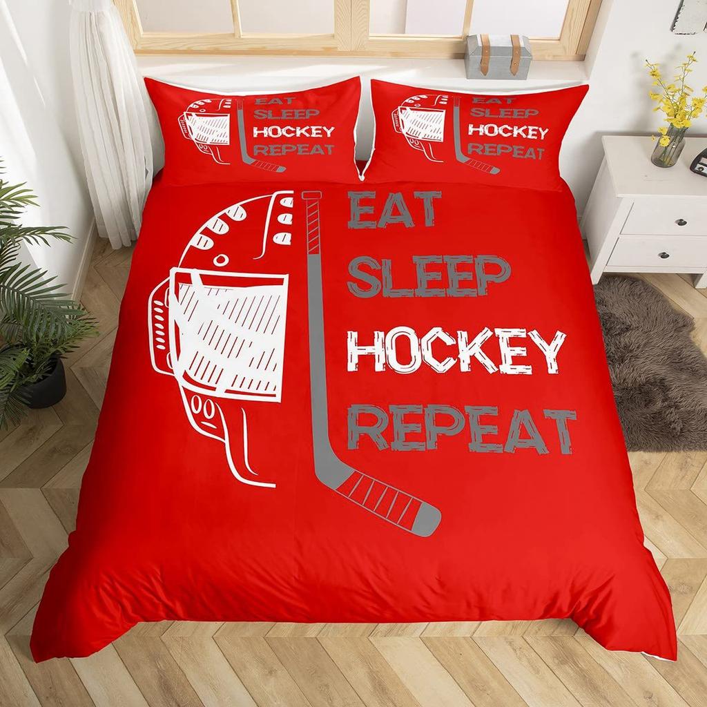 Eishockey Hockey Bettwäscheset Sportbett Bettdecken-Set Kinder Wintersportspiele Dreiteiliges Set