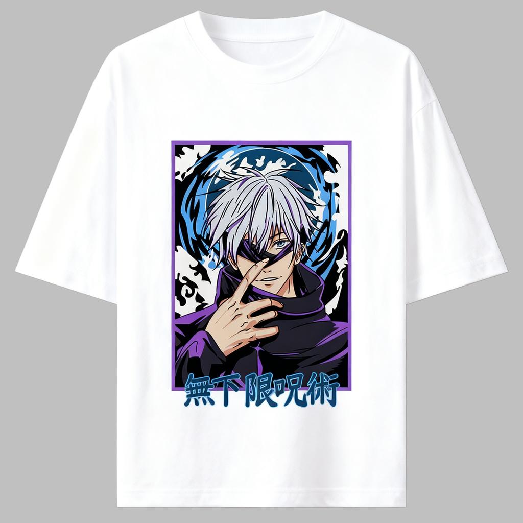 Jujutsu Kaisen Anime Gojo Satoru Printing Cotton Tshirt Men and Women Harajuku Casual Loose Summer Anime Peripheral Clothing