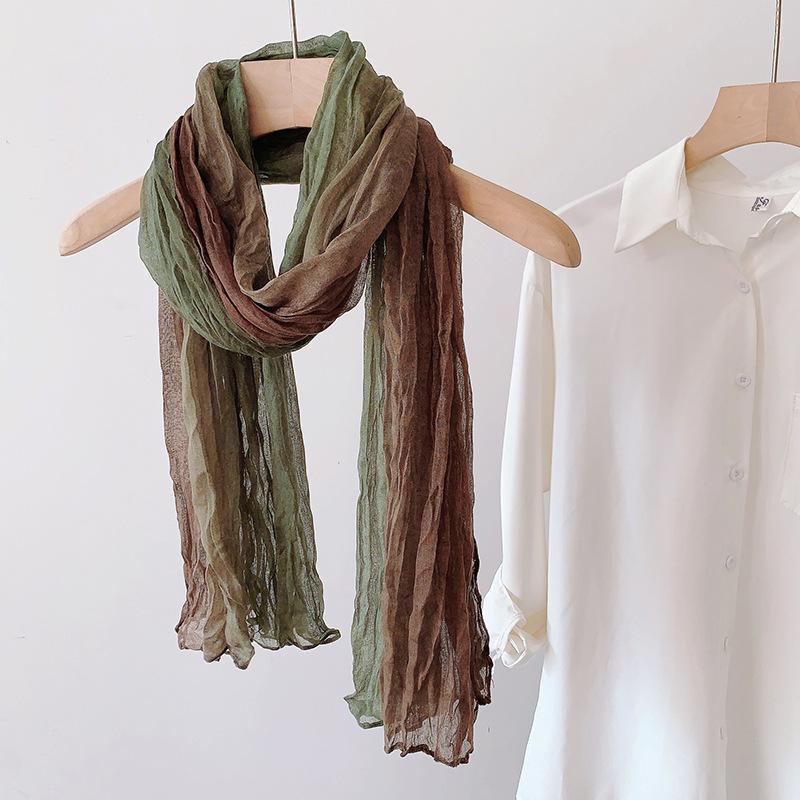 Gradient Cotton Hemp Scarf Desert-Style Vintage Wrinkle Scarf Fashion Winter Warm Casual Scarf Shawl