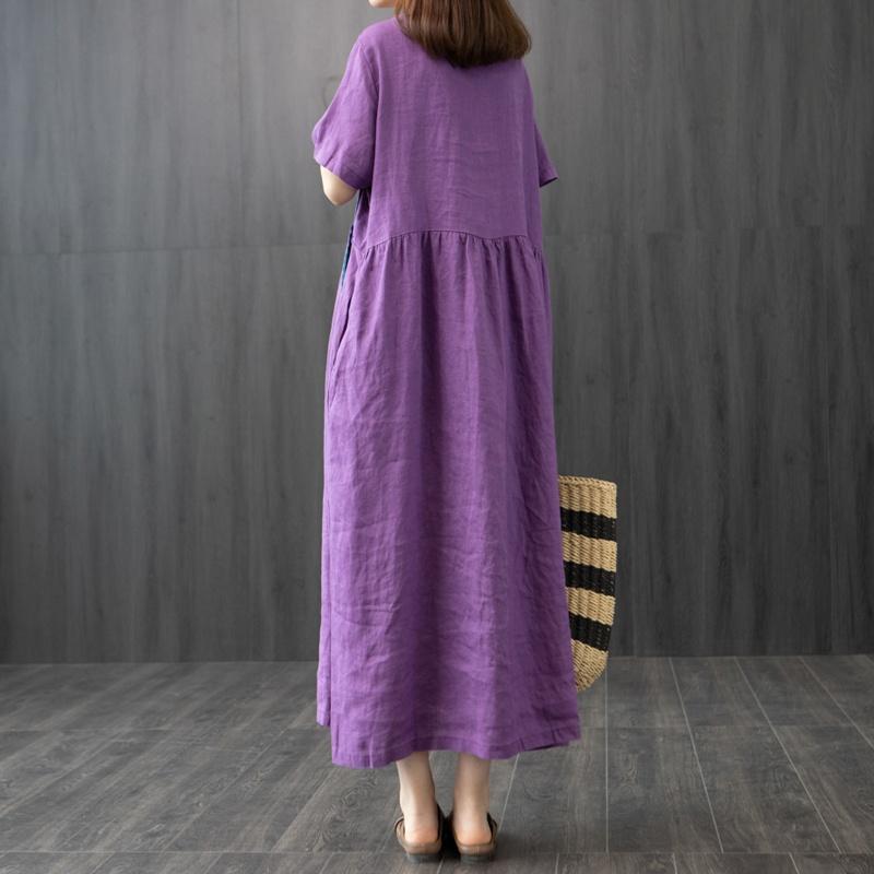 Estate nuove donne moda manica corta o-collo di mezza età in cotone e lino abito ampio abito casual abiti femminili