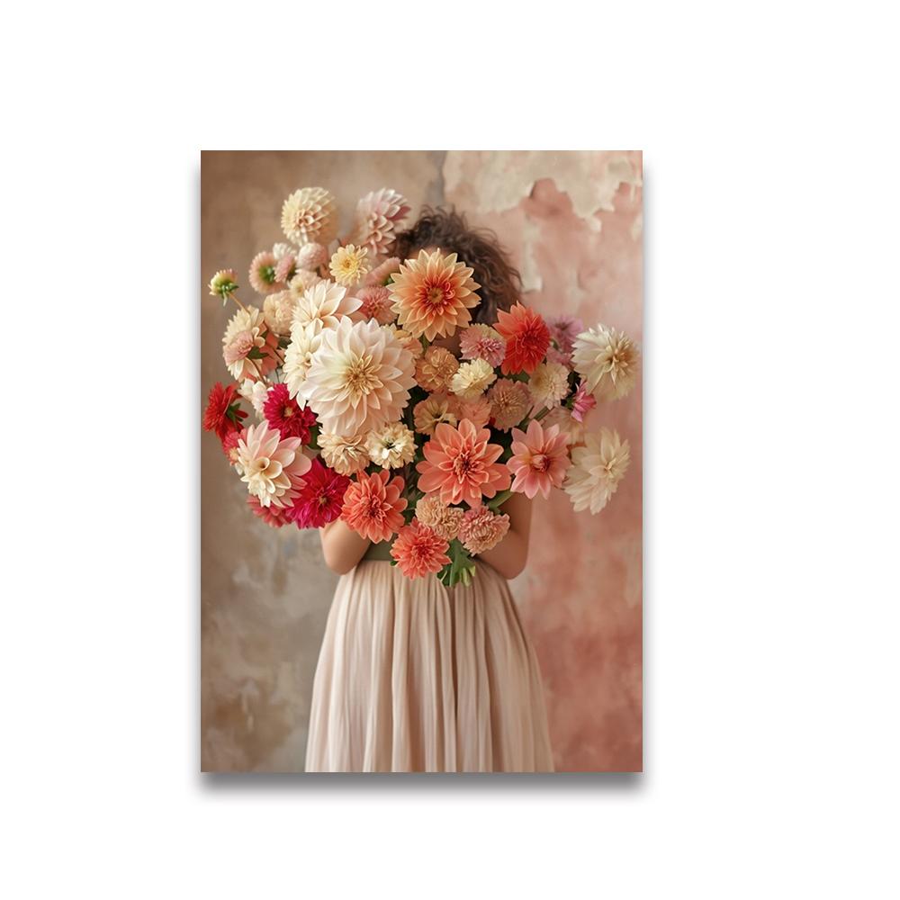 Modern Girl Wear Flowers Canvas Print Scandinavia Full of Force De Vie Wall Art Poster for  Living Room Bedroom Room Home Decor