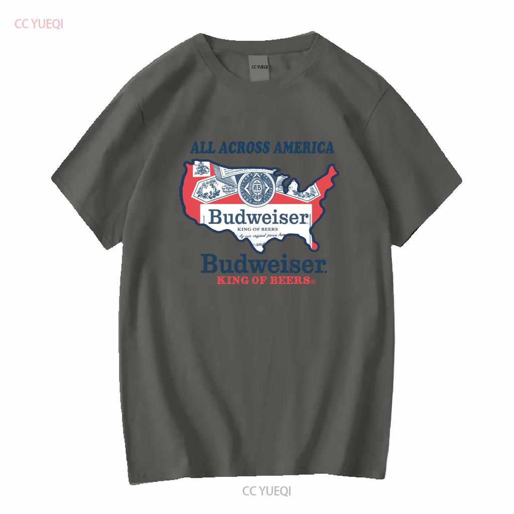 Maglietta Bianca Vintage con Logo Bandiera Budweiser Kv10809 Maniche Lunghe Top Morbido Lavato Vintage per Uso Quotidiano Grafica alla Moda