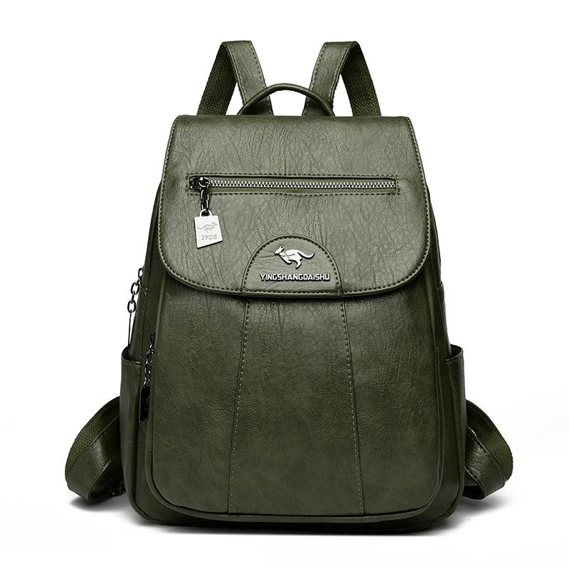 

Стильный женский рюкзак большой вместимости из мягкой кожи с защитой от кражи для путешествий и учебы зелёный