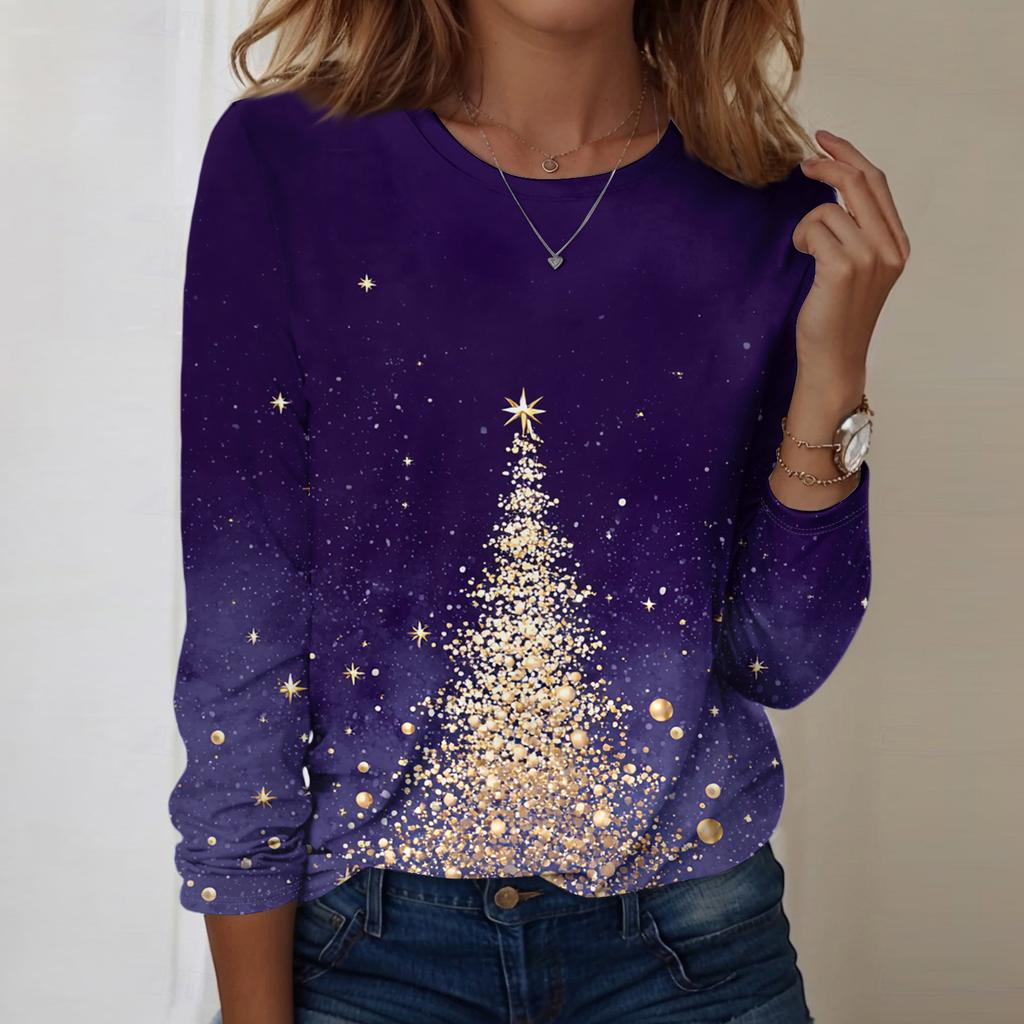 Long Sleeve Shirts For Women Cute Print Graphic Tees Blouses Casual Plus Size Basic Tops Pullover