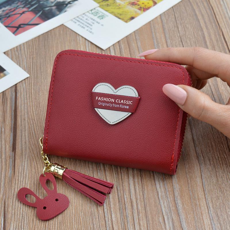 Love embroidered line lychee Trifold Card Holder Purse women/'s wallet light pink