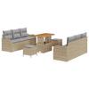 Set de canapé de jardin 9 pièces avec coussins beige poly rattan acacia vidaXL, Canapé de jardin 2 places avec coussins 3362222