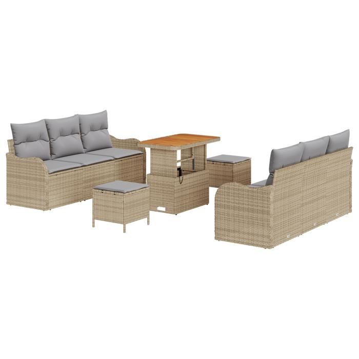 Set de canapé de jardin 9 pièces avec coussins beige poly rattan acacia vidaXL, Canapé de jardin 2 places avec coussins 3362222