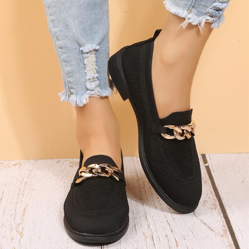 Fashion Fall fashion flats Women's metal chain Loafers Comfortable casual shoes