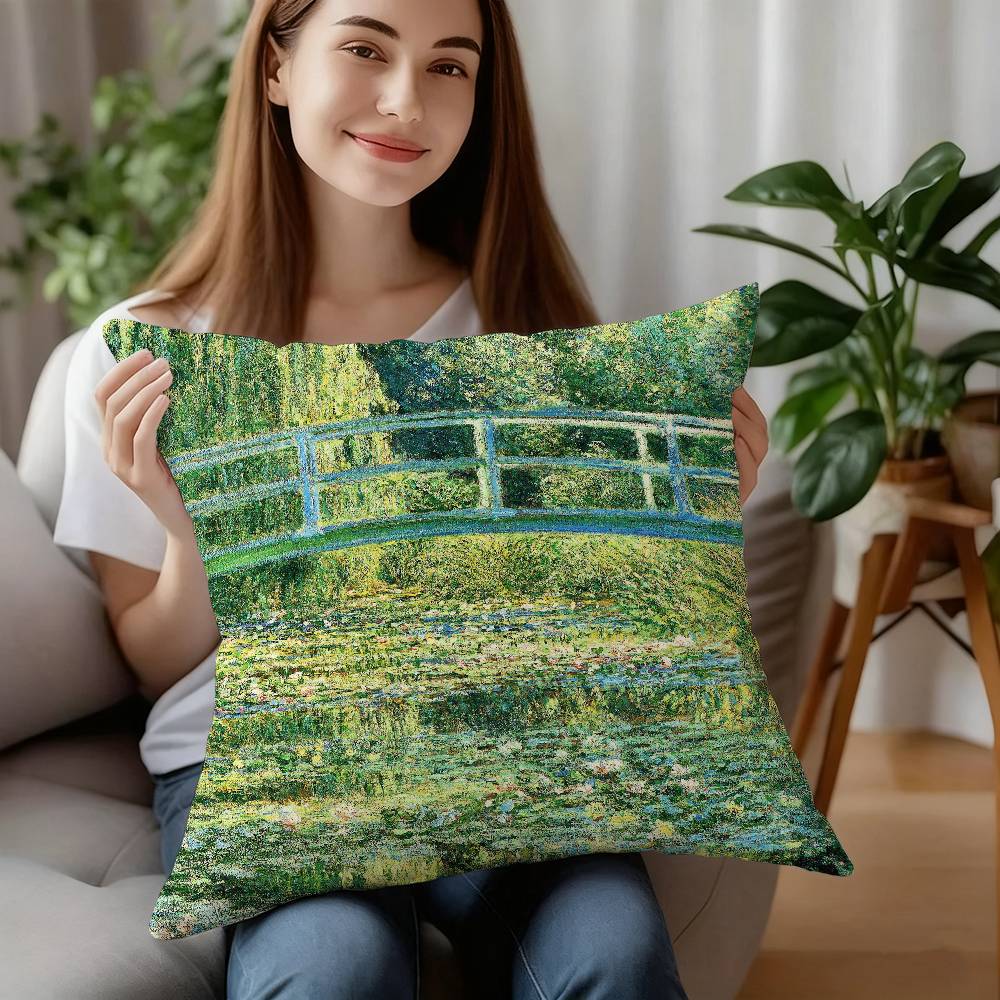 C-Claude MonetS Art Pillow Case Sofa Decorative Home Double-sided Printing Short Plush Cushion Pillow Cover Holiday Gift