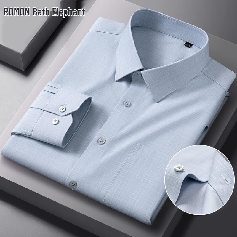 ROMON Men s Striped & Plaid Business Casual Long Sleeve Shirt 40