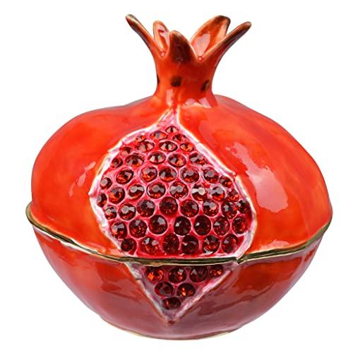 FJ FENGZHIJIE Pomegranate Fruit Figurine, Decorative Trinket Box with Golden Crystal Enamel, Indoor Table Decoration, Gift for Women and Men