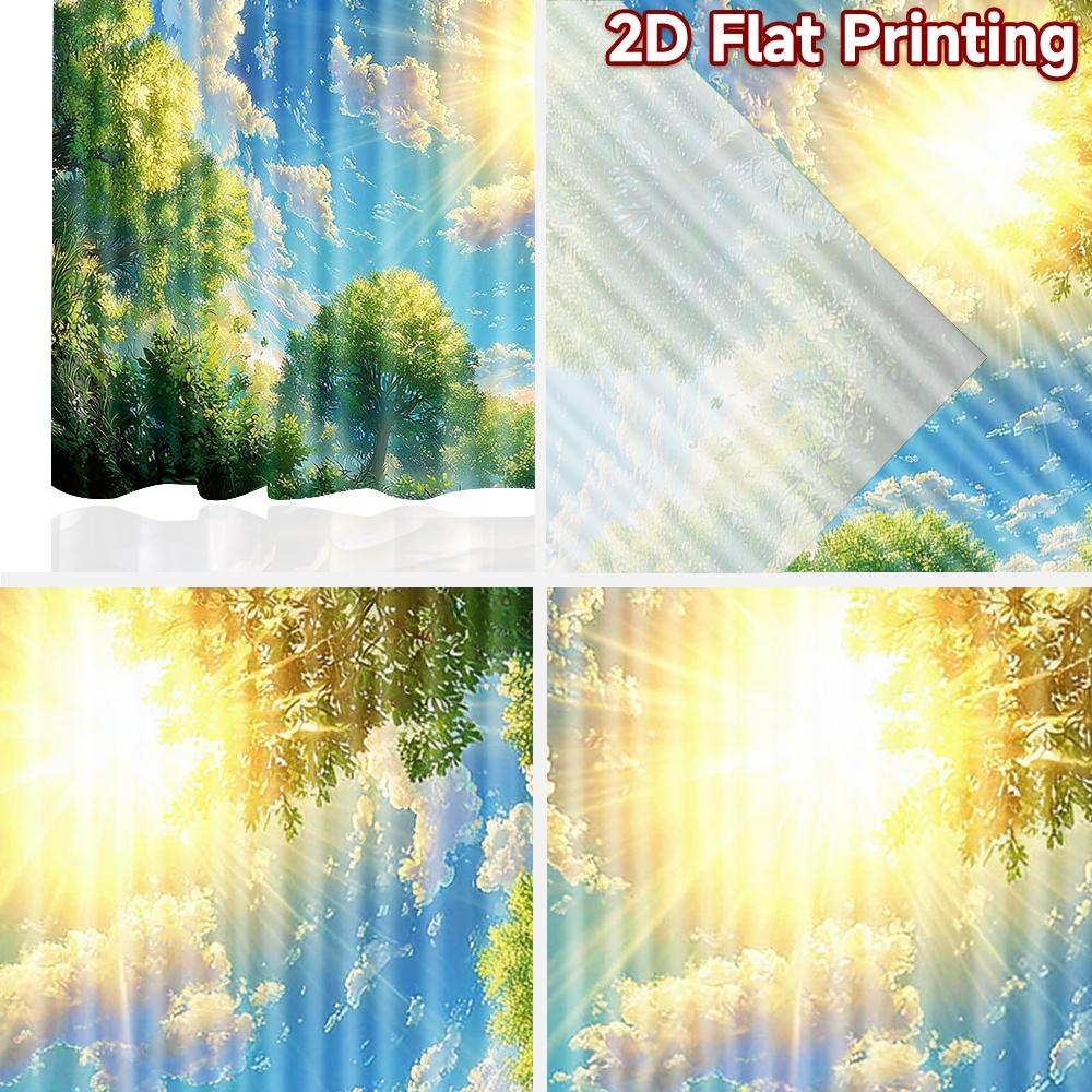 2D flat printing 2pcs Curtains Anime Sky Sun Trees Digital Printed Polyester Drapes Family Party Use for living room decor for