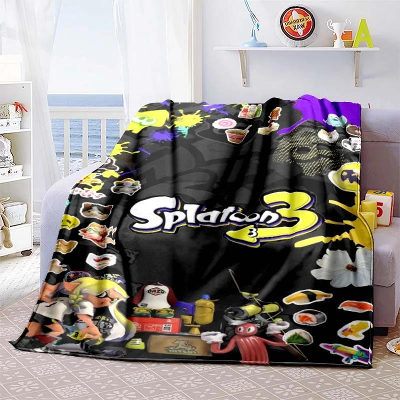 Gra 3D, Splatoon, Modny Uroczy Kreskówkowy Miękki Pluszowy Koc, Koc Flanelowy Pokój Gracza Łóżko Sofa Koc na Drzemkę grinch