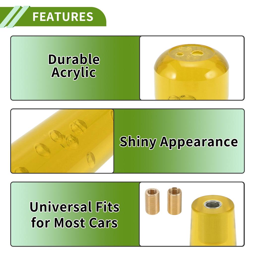 HOPESPANNER Cylindrical Crystal Shift 1 with 2 Easy Universal Fit for Cars Knob, Acrylic, Yellow, Set, 15cm, Adapters, Installation,