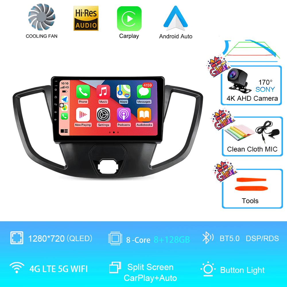 Car Radio Android 14 For Ford Transit 2015 2016 2017 2018 Carplay Multimedia Video Player GPS Stereo 2din WIFI+4G BT QLED Screen