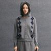 Women's Cashmere Diamond Pattern Cardigan - Retro Color-Blocked Long Sleeve Sweater for Autumn/Winter