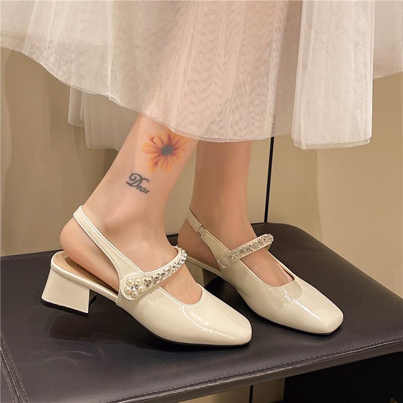 French Beautiful Bag Head Sandals Women's 2025 New Summer High Heels with Skirt Rhinestone Thick Heel Sandals