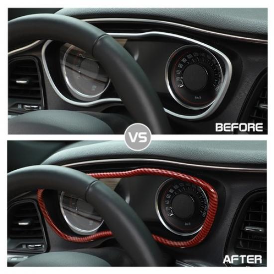 Inner Dashboard Decor Ring Trim Frame Cover for Dodge Challenger 15+ Red Carbon