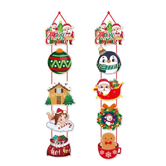 1 Pair Christmas Door Decoration Merry Christmas Hanging Sign Cartoon Santa Claus Snowman Holiday Decor for Home Wall Front Door
