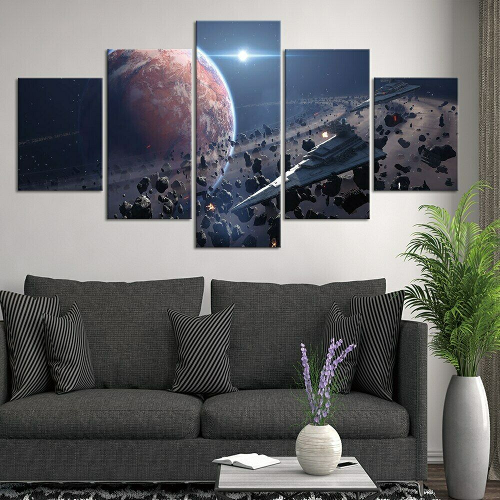 5Pcs Star Space Universe Rocket Decor Pictures Canvas Wall Poster HD Print No Framed Room Decor Modern Abstract 5 Pieces
