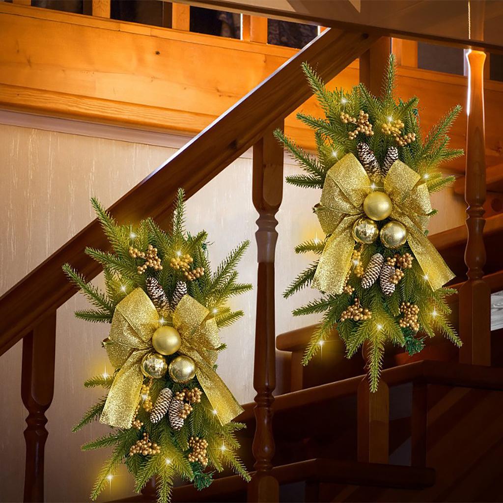 Xmas Artificial Swag Prelit Stairway Front Door Wall Window Swag for Indoor Outdoor