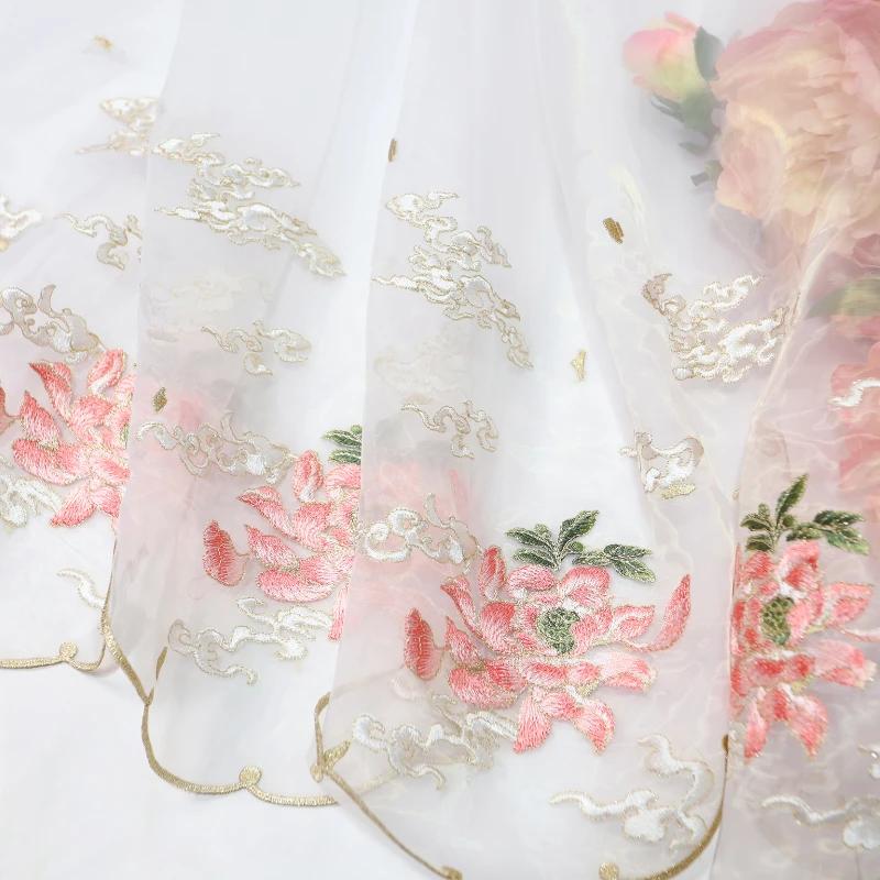 

100x150 см китайская градиентная вышивка лотос кружево мягкая ткань сделай сам рубашки ханьфу кукольная ткань сделай сам швейное ремесло органза тюль ткань 100x150cm