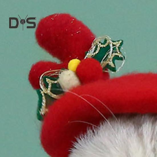 Wool Pet Beret Hat Christmas Red Cat Hat with Bow Antler Accessories Warm Winter Holiday Costume for Daily Dressing Up Photography Outdoor Travel