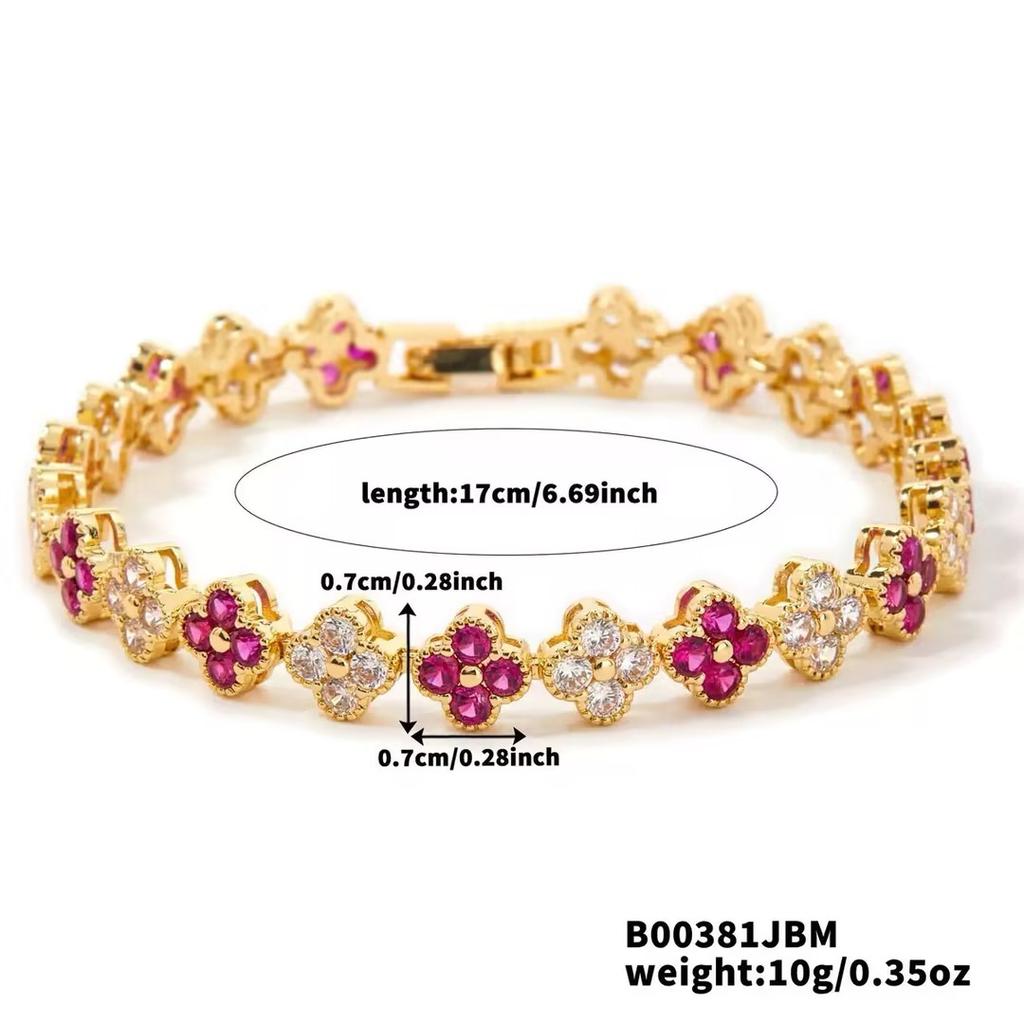 A Colorful Lucky Four-Leaf Flower Bracelet Inlaid With Zircon, Luxurious And High-End Small Fragrance , Versatile For Women