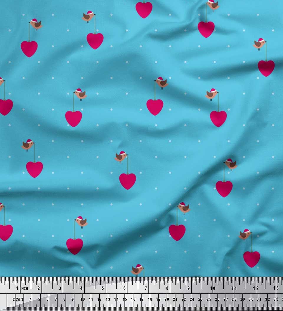 

Тканина Soimoi Japan Crepe Satin Dot, Heart & Bird Clip Art Print Тканина на метри 42 дюйма 42 Inch Wide - Poly Crepe синій