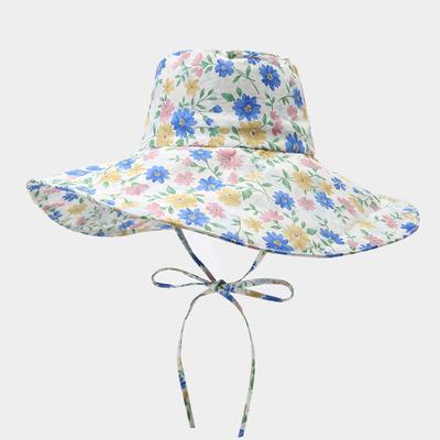 Women's Spring Summer Flower Print Bucket Hat Foldable Sunshade Casual Korean Style Outdoor Sun Hat Cloth Sunhat