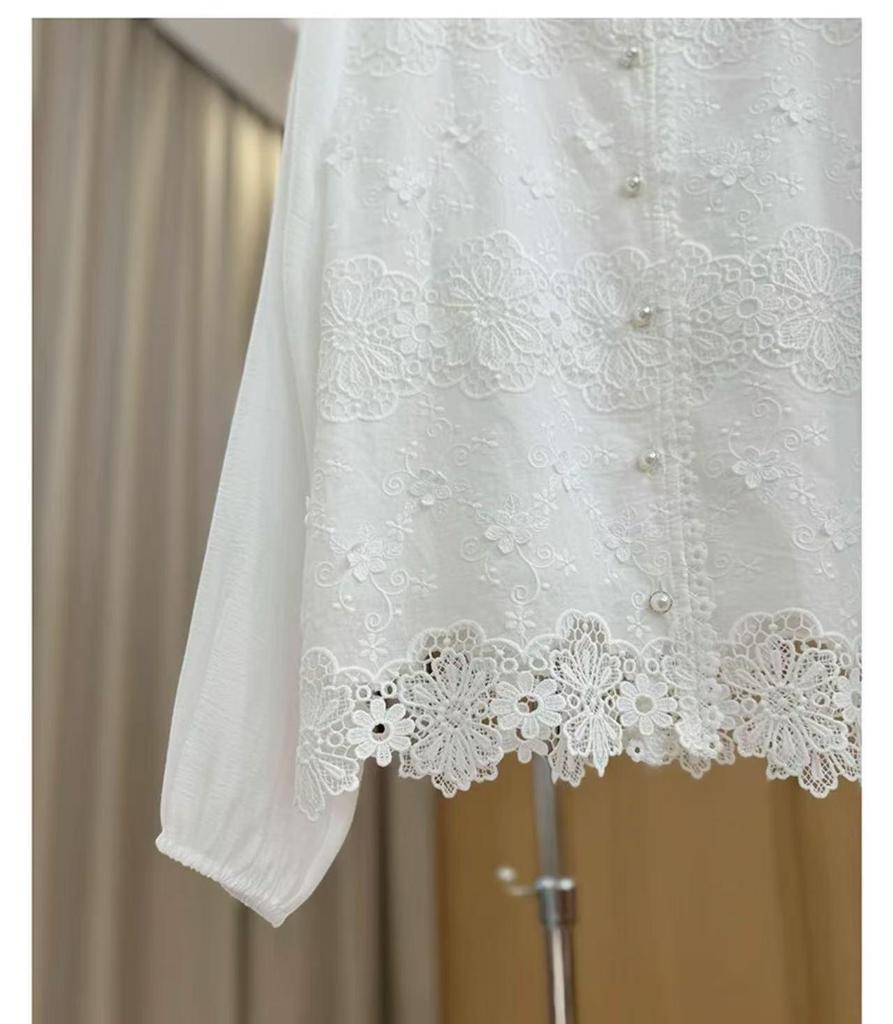 2025 Frühling Elegante Spitzen-Strickjacke & Französisch Weiß Damen Vielseitiges Langarm-Top