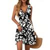 Women's Dress V-neck Sleeveless Casual Floral Print Hem Pleated Dress