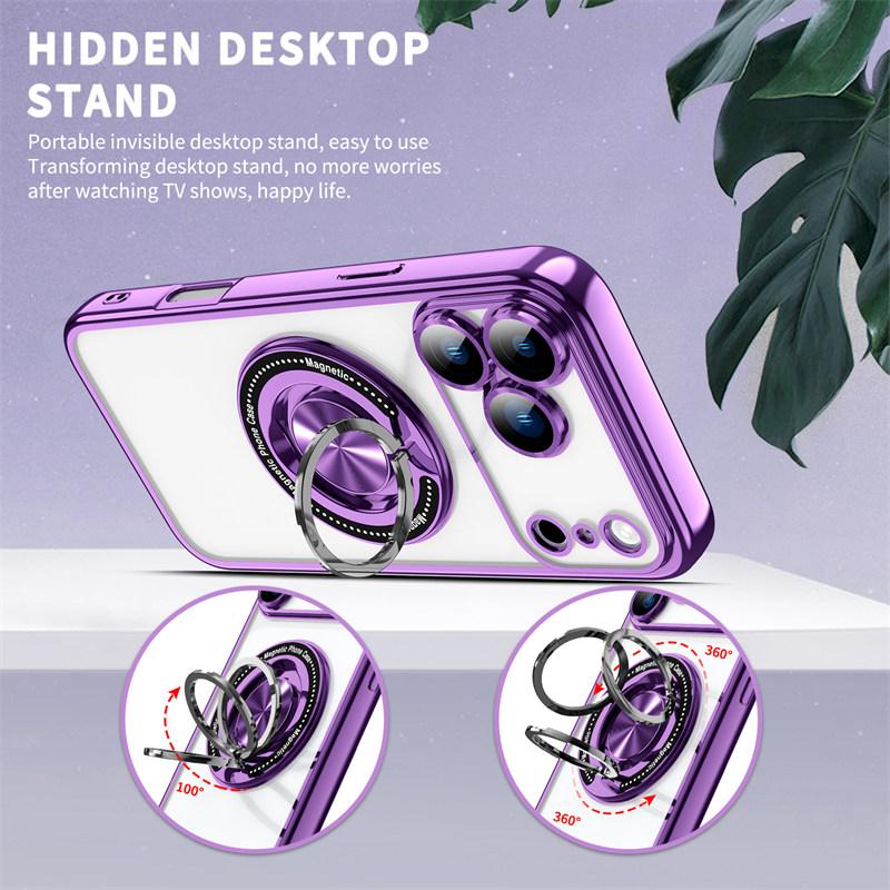 360° Clear Stand Ring Holder Car For Magsafe Case For iPhone17 Air 16 15 14 13 12 11 Pro Max Plus 16E Magnetic Charge Cover