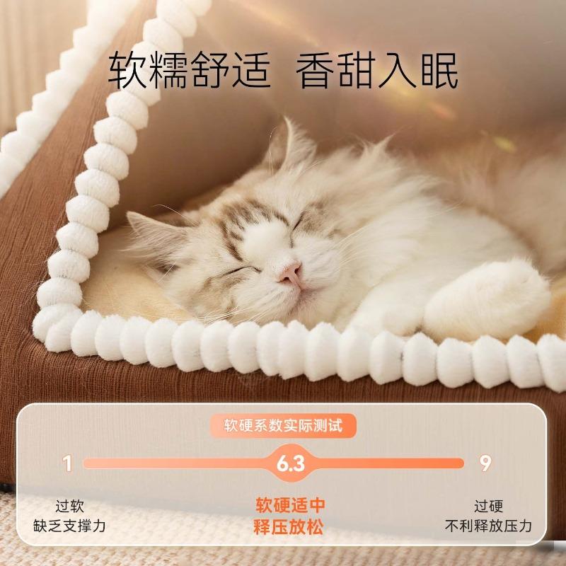 Christmas Pet House Foldable Winter Warm Cat Tent Closed Hooded Cat Bed Holiday Gift Plush Nest for Cats Dogs