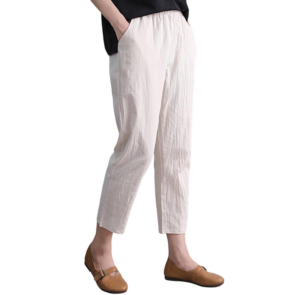 

Женские брюки-шаровары, широкие однотонные длинные брюки с карманами, эластичный пояс, свободные походные брюки XL бежевый