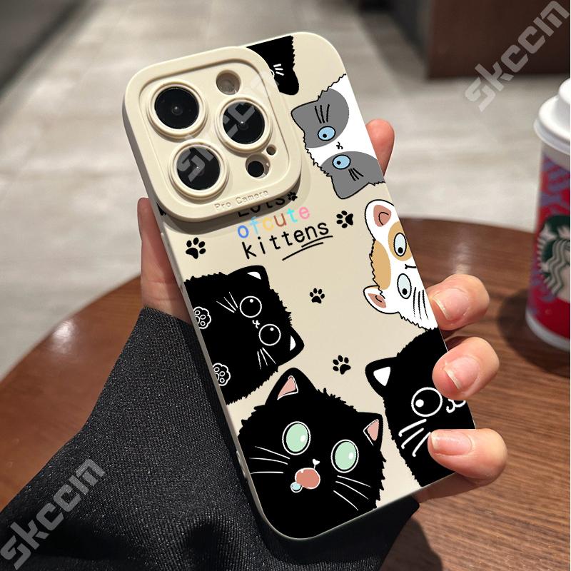 Cute Cartoon Cat Phone Case For iPhone 16 15 Pro Max Cases iPhone 11 12 13 14 Pro Max XS XR X 7 8 Plus Shockproof Soft Cover