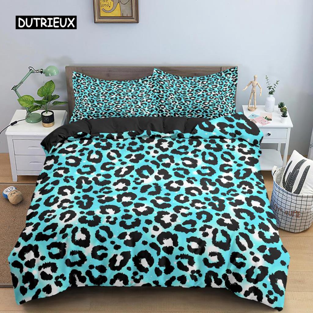 Leopard Print Duvet Cover Set Rainbow Leopard 3D Print King Queen Size Comforter Cover for Kid Girls Gifts Polyester Quilt Cover