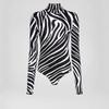 Womens Fashion Zebra Print Jumpsuit Long Sleeve High Stretch Milk Silk Bodysuit 2025