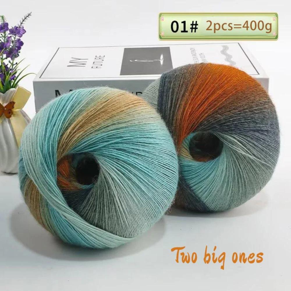 400 Grams of Colorful Gradient Rainbow Long-dyed Pure Wool Yarn Skeins, 2 Large Skeins, Hand-woven Crochet Yarn, 2Skeins/pack