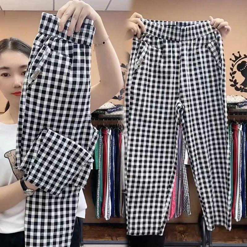 

Брюки Харлан в клетку из чистого хлопка с эластичной талией, тонкие, стройнящие Big Gingham M