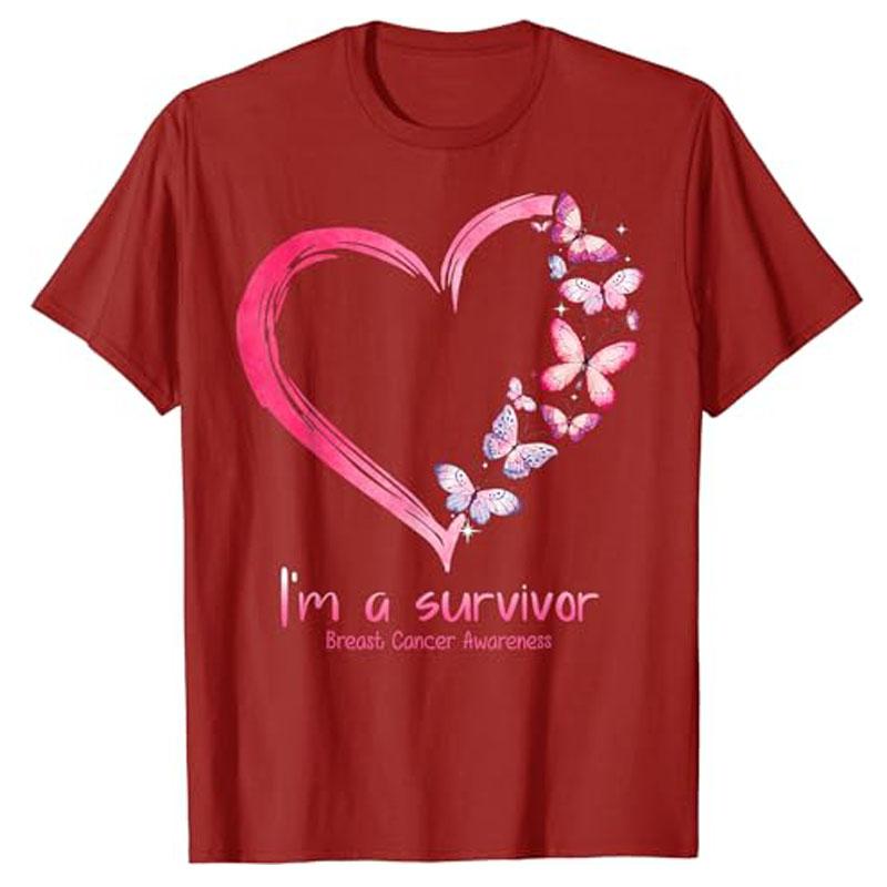 Pink Butterfly Heart Im A Survivor Breast Cancer Awareness TShirt Sayinigs Breast Cancer Fighters Outfits Gift Graphic Tee Top S