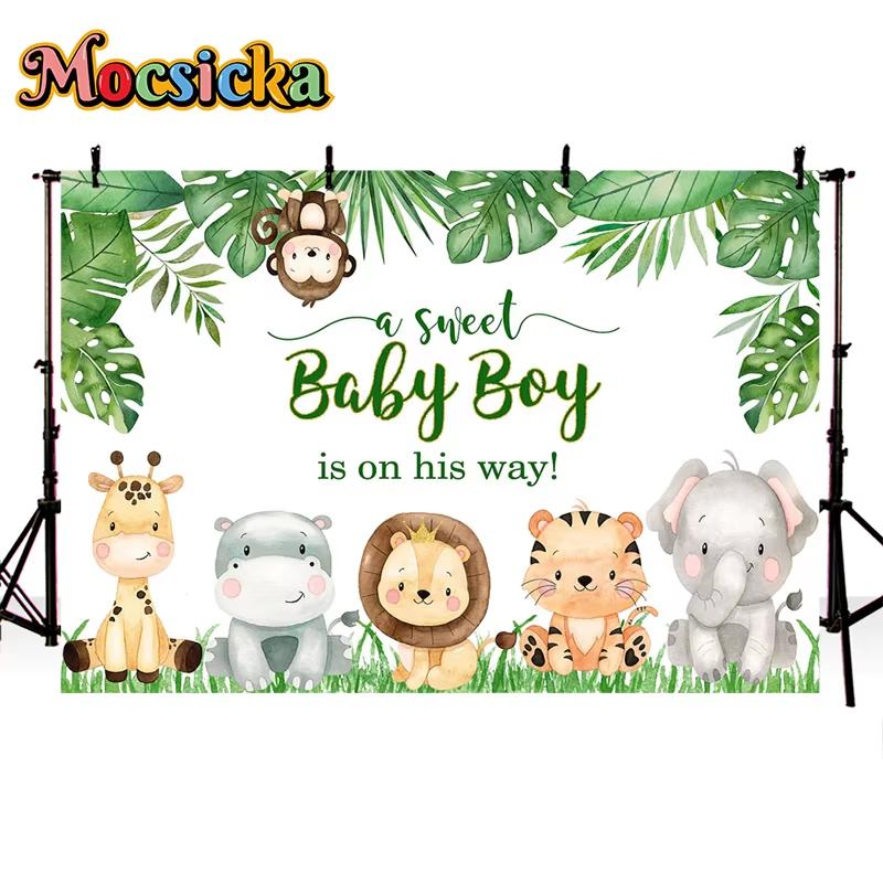 Mocsicka 1st Birthday Party Backdrop Forest Jungle Dinosaur Decoration Baby Portrait Photo Banner Studio Photography Background